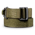 The Condor Riggers Belt, made of olive green tactical nylon with a sturdy plastic buckle, is rolled up and displayed against a white background.